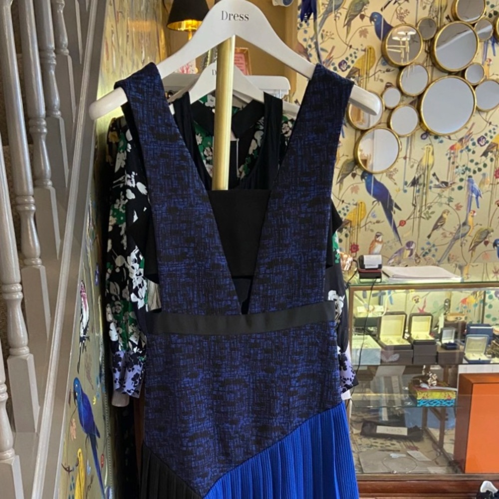 Self-Portrait Blue Asymmetrical Pleated Midi Skirt
